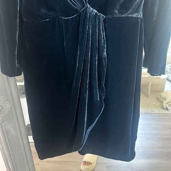 Theory Melessa Glossed Deep Teal Silk Velvet Drape Dress Size 6 - Picture 4 of 9